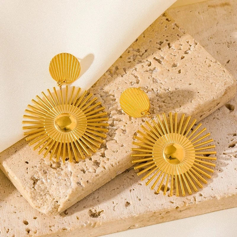 ashion Gold Sunflower Earrings – Stainless Steel Jewelry for Women