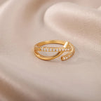 Zircon X-curve Open Rings For Women Stainless Steel Gold Plated Geometric Cross Ring Korean Fashion Jewelry Wedding Party Gifts