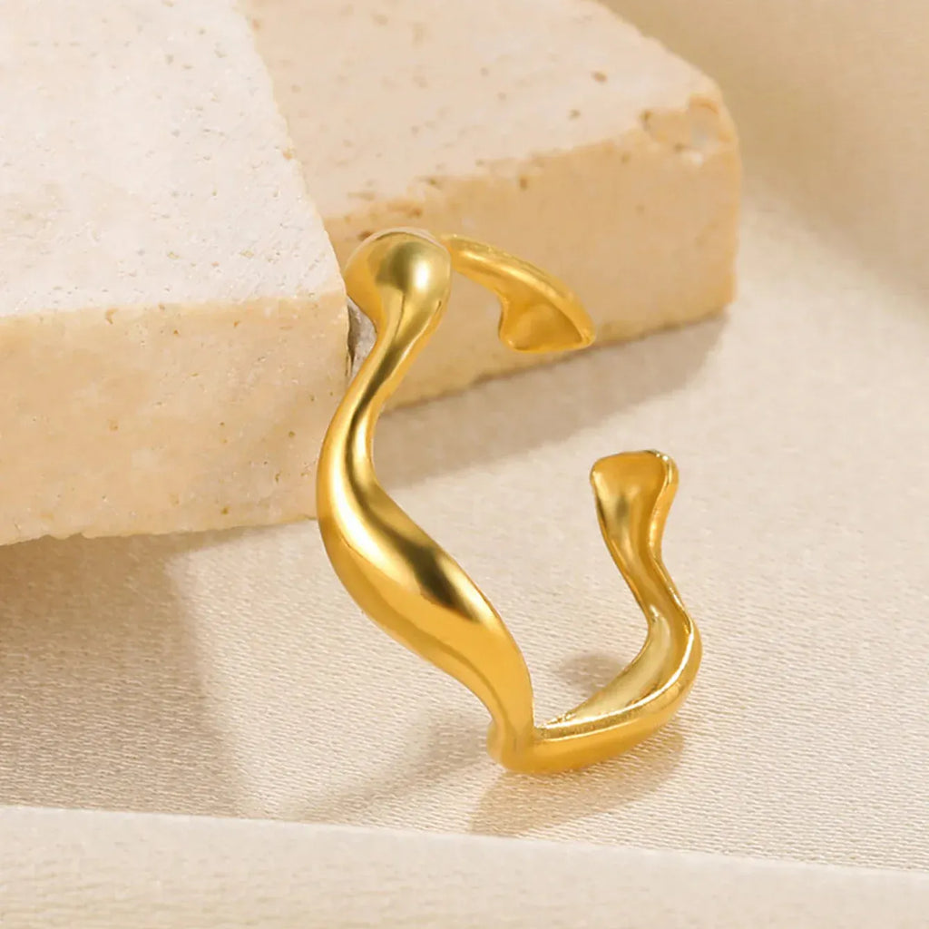 Creative Wave Shape Stainless Steel Rings For Women Men Open Adjustable Gold Color Finger Rings Wedding Female Jewelry Gift 2024