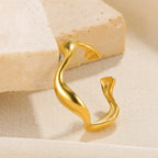 Creative Wave Shape Stainless Steel Rings For Women Men Open Adjustable Gold Color Finger Rings Wedding Female Jewelry Gift 2024