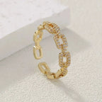 Fashion Zircon Twist Chain Open Rings For Women Gold Silver Color Elegant Finger Ring Female Korean Wedding Jewelry Gift