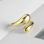 Stainless Steel Smooth Double Ball BeadsRings For Woman Open Gold ColorGeometric Wedding Couple RingsAesthetic Jewelry Gift