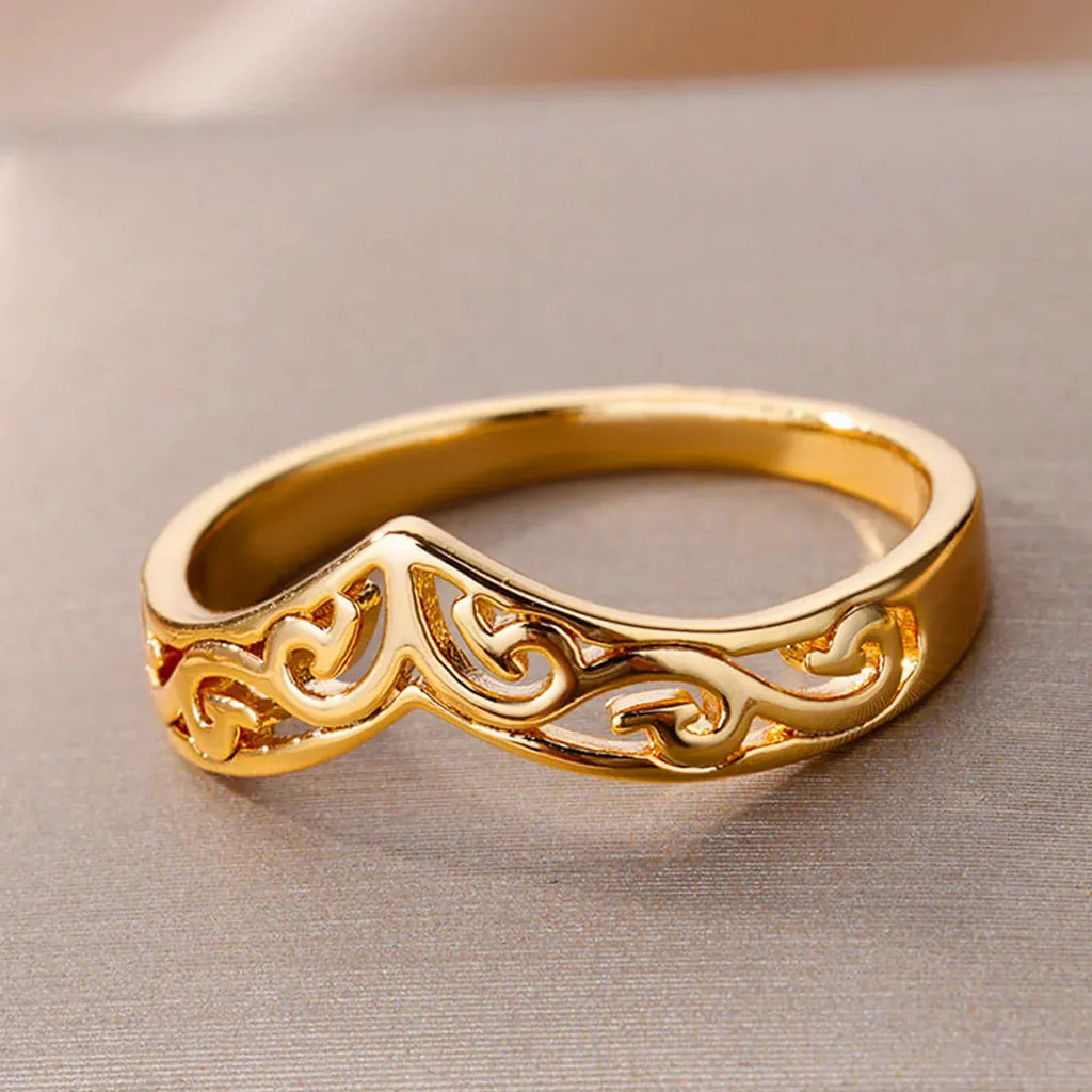 Stainless Steel Rings For Women Men Gold Color Plant Totem Ring Female Male Wedding Party Finger Jewelry Gift 2024 Trend