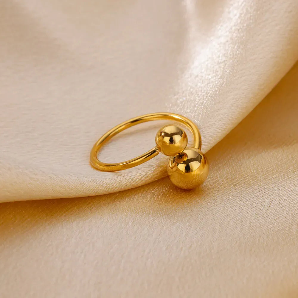 Minimalist Stainless Steel Round Bead Open Rings For Women Men Gold Color Double Ball Ring Wedding Jewelry Accessories Gift