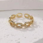 Fashion Zircon Twist Chain Open Rings For Women Gold Silver Color Elegant Finger Ring Female Korean Wedding Jewelry Gift