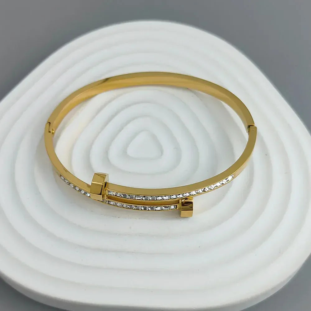 New nail zircon stainless steel gold-plated bracelet 18K, high quality waterproof couple bracelet, wife gift