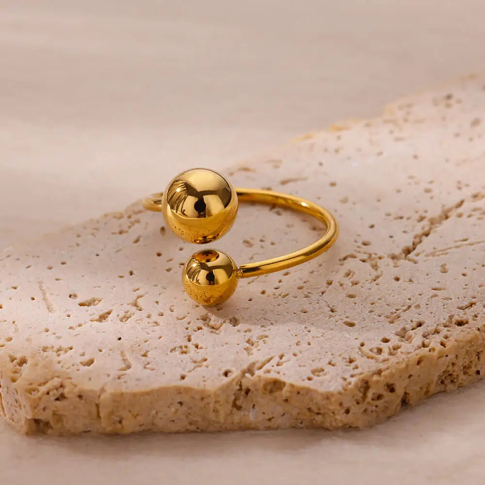 Minimalist Stainless Steel Round Bead Open Rings For Women Men Gold Color Double Ball Ring Wedding Jewelry Accessories Gift