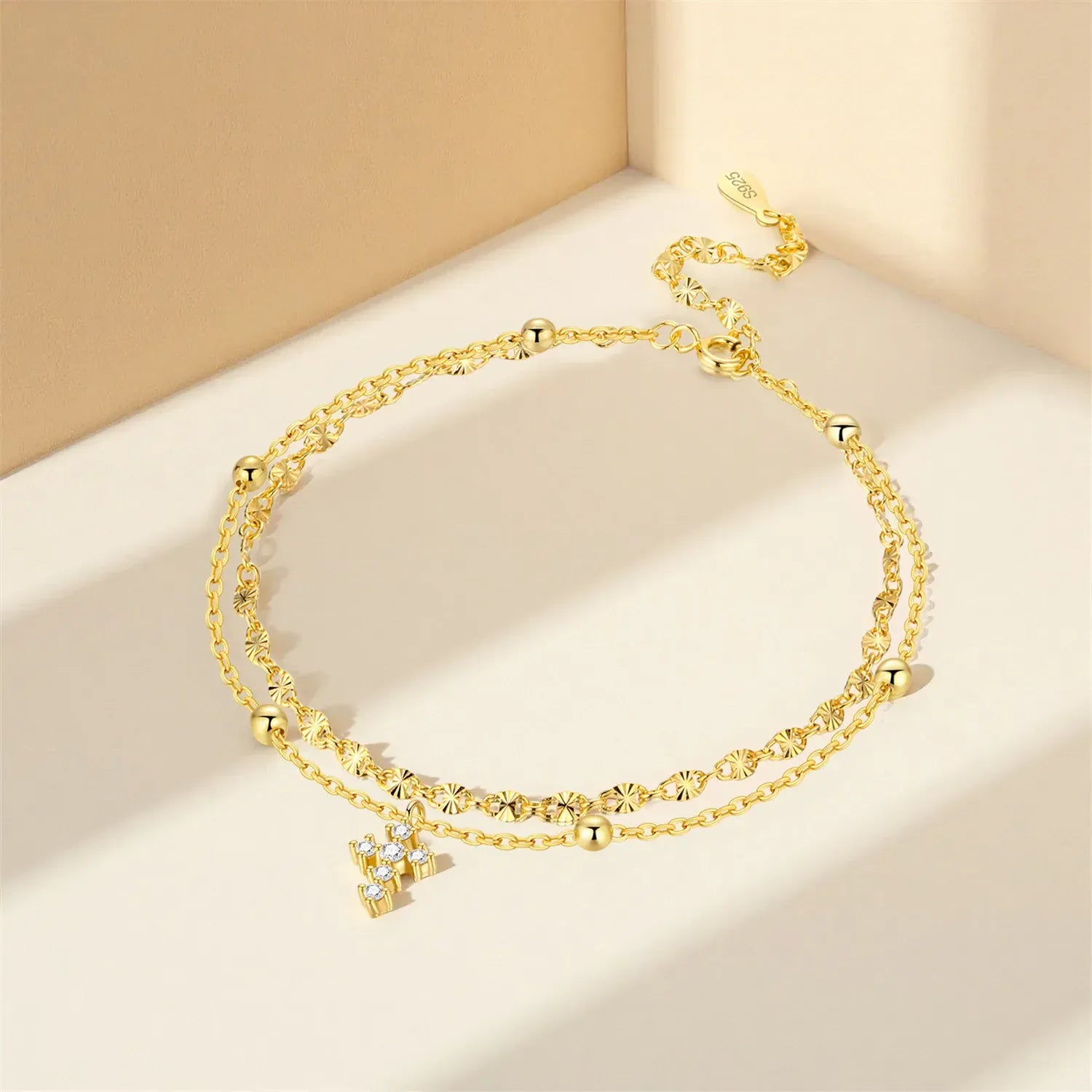 Double-Layer Cross Anklet Elegant Adjustable Gold