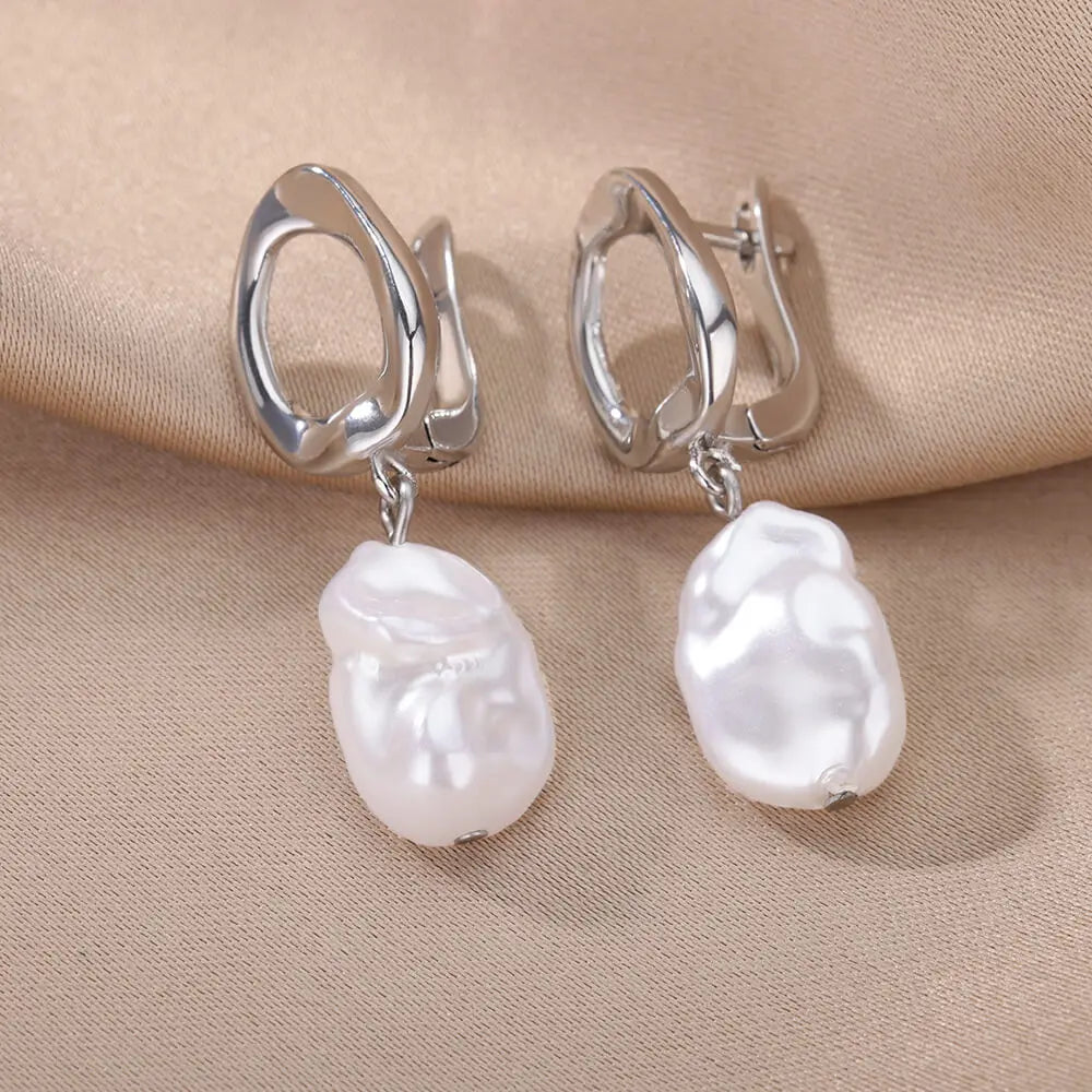 Elegant Handmade Pearl Drop Earrings For Women 2024 Stainless Steel U Shape Earrings Wedding Aesthetic Jewelry Mother Day Gift