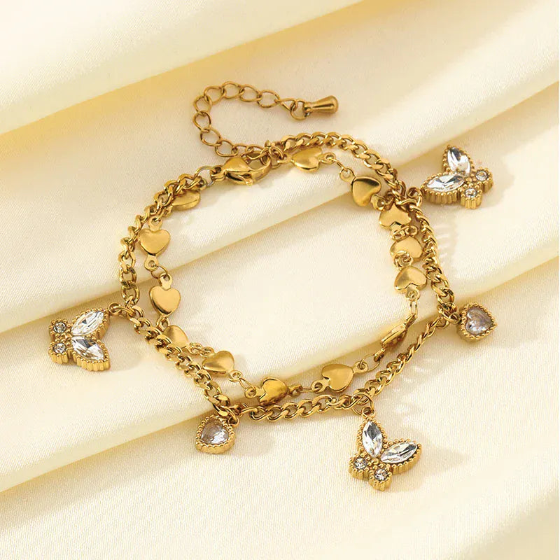 Cubic Zirconia Butterfly Chain Bracelet Gold Plated Stylish