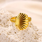 Gold Color Sea Shell Rings For Women Men Opening Adjustable Stainless Steel Summer Beach Seashell Ring Statement Jewelry Gift
