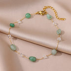 Green Natural Stone Stainless Steel Anklets For Women Gilrs Gold Color Double Layed  Anklet Bracelet Femme Summer Jewelry Gift