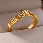 Stainless Steel Rings For Women Men Gold Color Plant Totem Ring Female Male Wedding Party Finger Jewelry Gift 2024 Trend