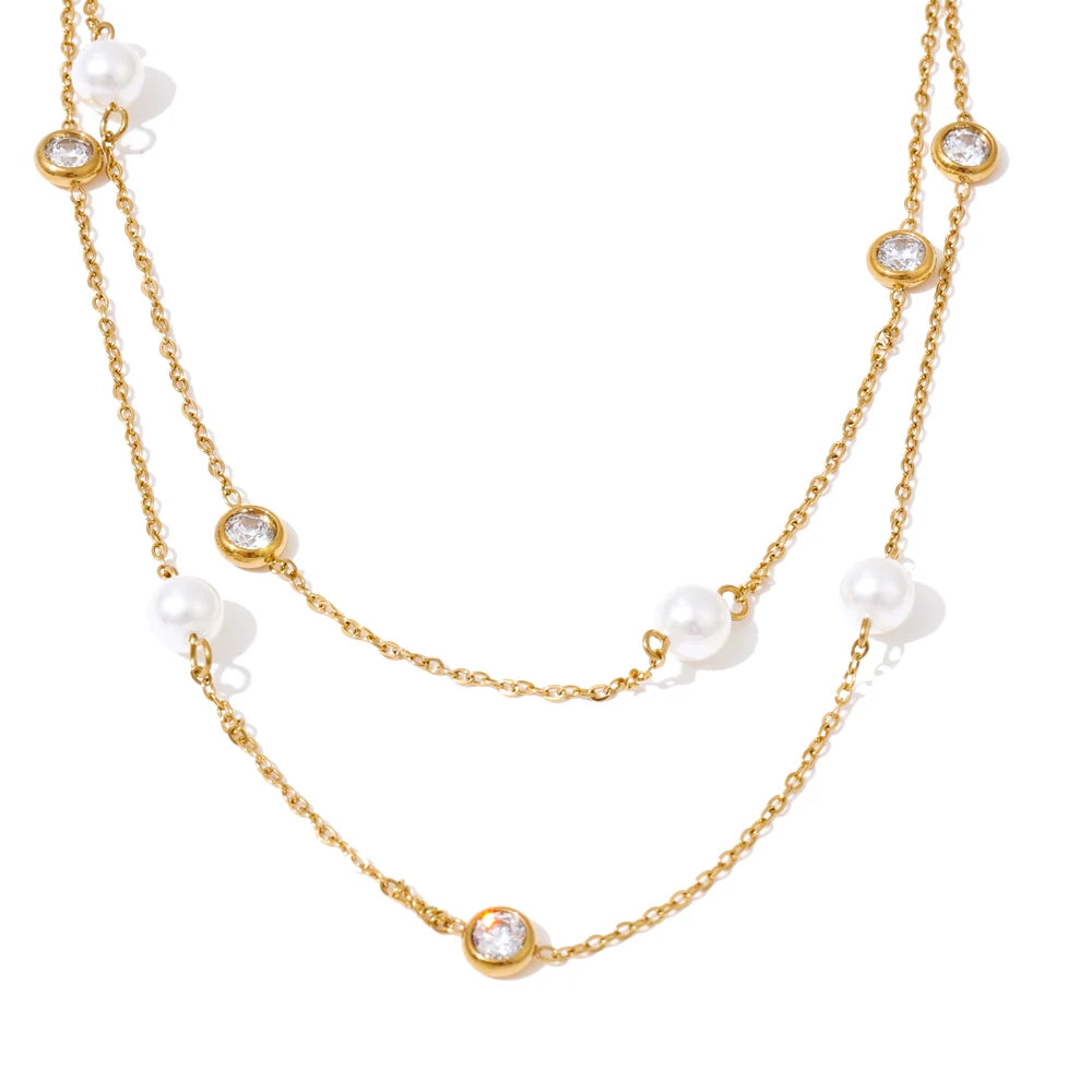 Pearl Zircon Layered Necklace