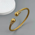 Wire twisted double ball zirconia stainless steel gold plated 18K bracelet, high quality waterproof silver jewelry, couple gift