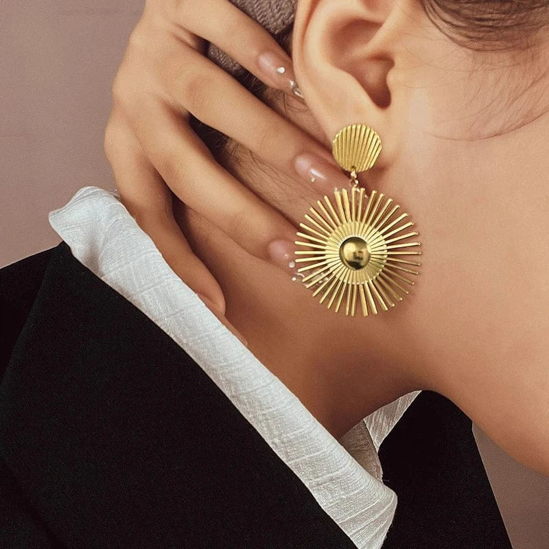 ashion Gold Sunflower Earrings – Stainless Steel Jewelry for Women