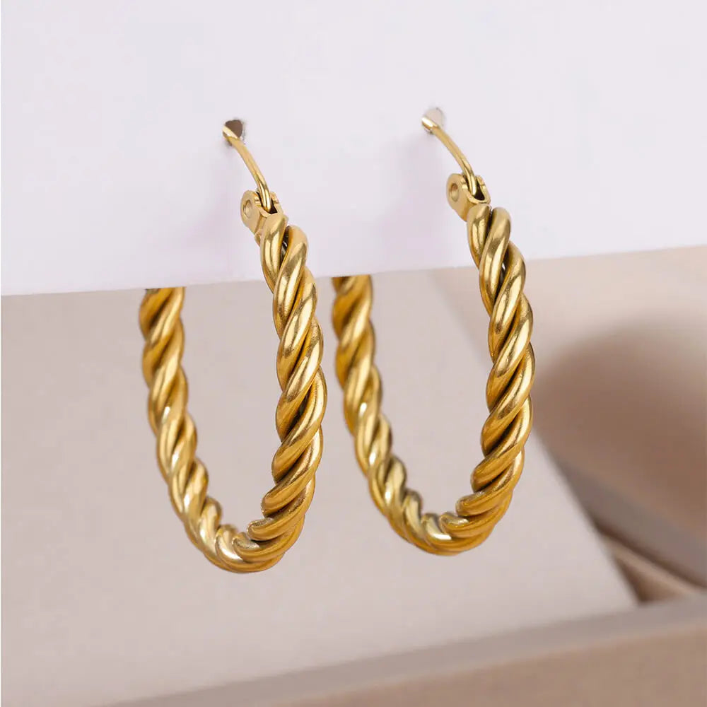 Vintage Round Twisted Earrings For Women Girls Stainless Steel Gold Color Hoop Earrings Punk Luxury Jewelry pendientes mujer