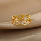 Shiny Zircon Star Rings For Women Men Gold Color Stainless Steel Hollow Pentagram Ring Wedding Luxury Jewelry Gift 2024