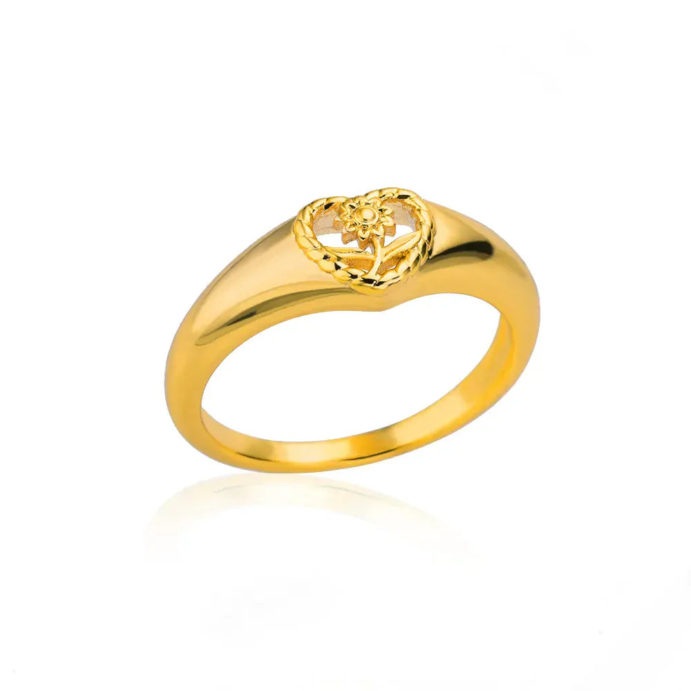 Hollow Heart Sunflower Rings For Women Vintage Gold Color Stainless Steel Ring Wedding Couple Rings Aesthetic Jewelry Bague