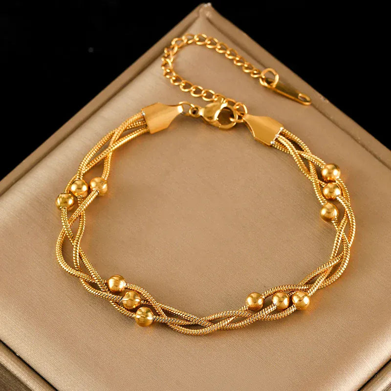 Trendy Beads Wound Bracelet Gold Plated