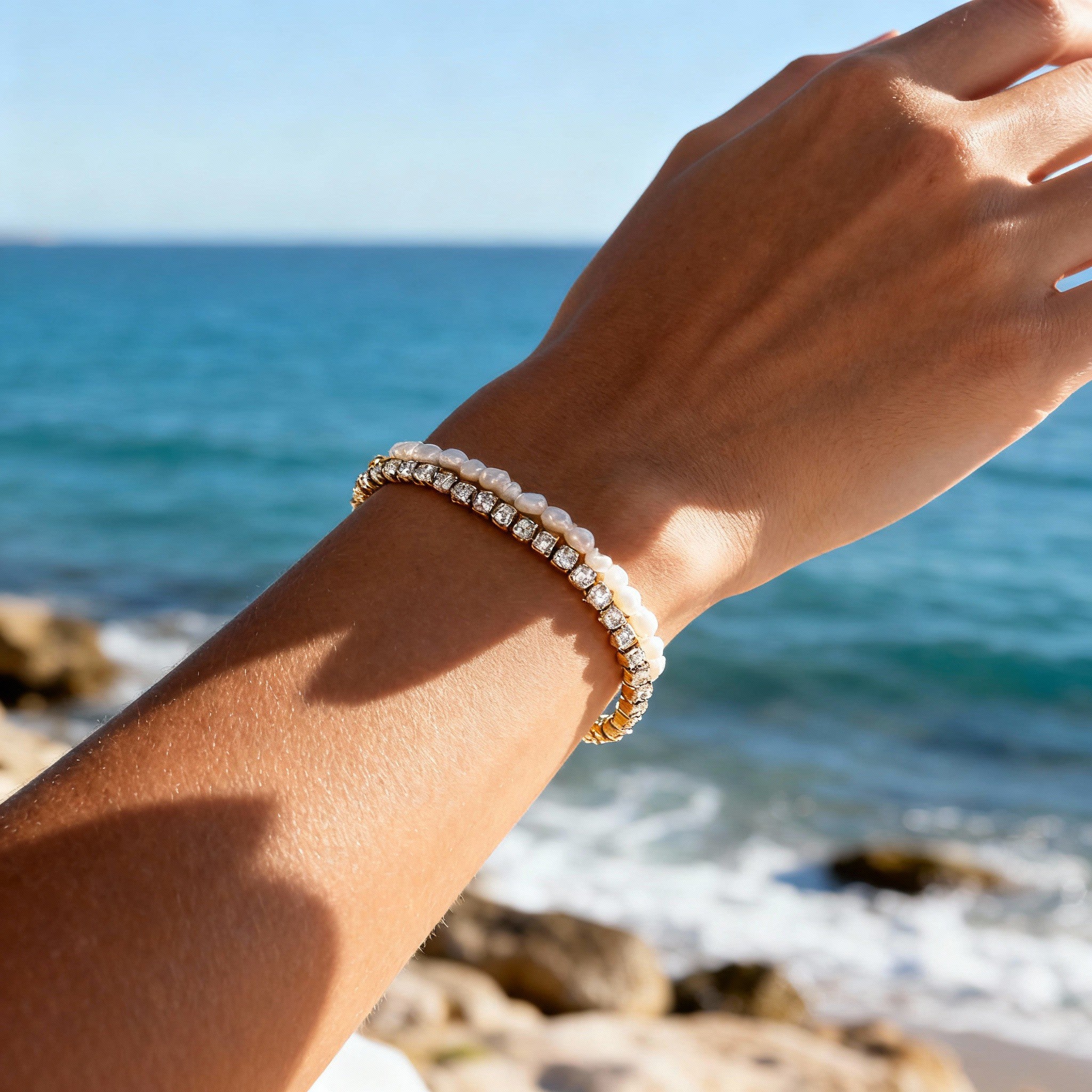 Pulsera de perlas de doble capa